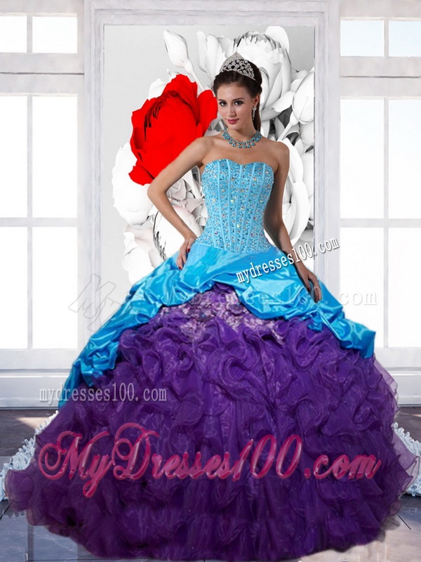 Gorgeous Beading and Ruffles 2016 Multi Color Quinceanera Dresses with Pick Ups