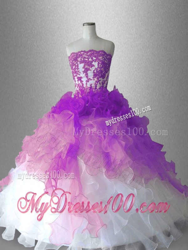 Luxurious Strapless Appliques Quinceanera Gowns in Organza