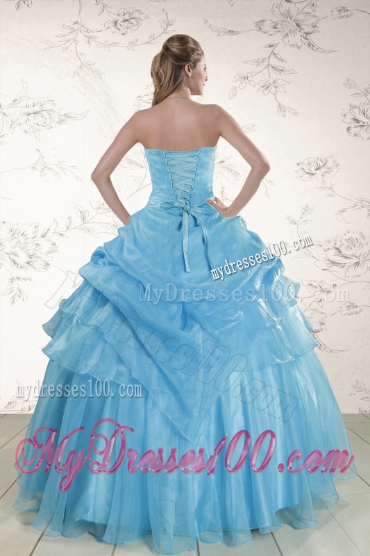 Pretty Aqua Blue 2016 Strapless Quinceanera Dresses with Beading