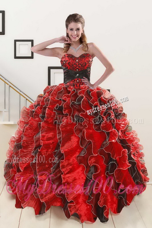 Unique Beaded Sweetheart Organza Quinceanera Dress in Multi-color