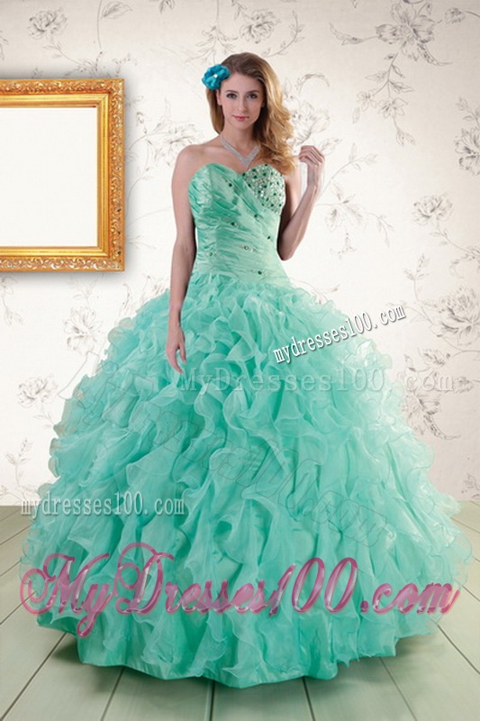 2016 Spring Strapless Quinceanera Dresses with Appliques and Ruffles