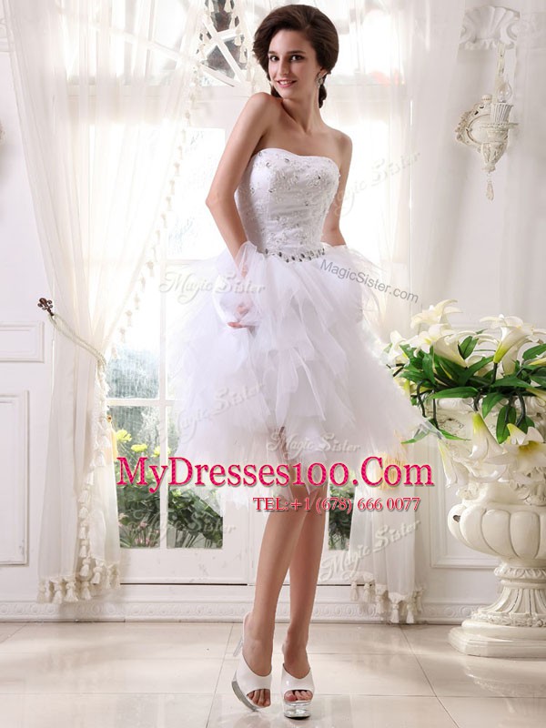 White Club Wear Prom and Party and For with Beading and Belt Strapless Sleeveless Zipper