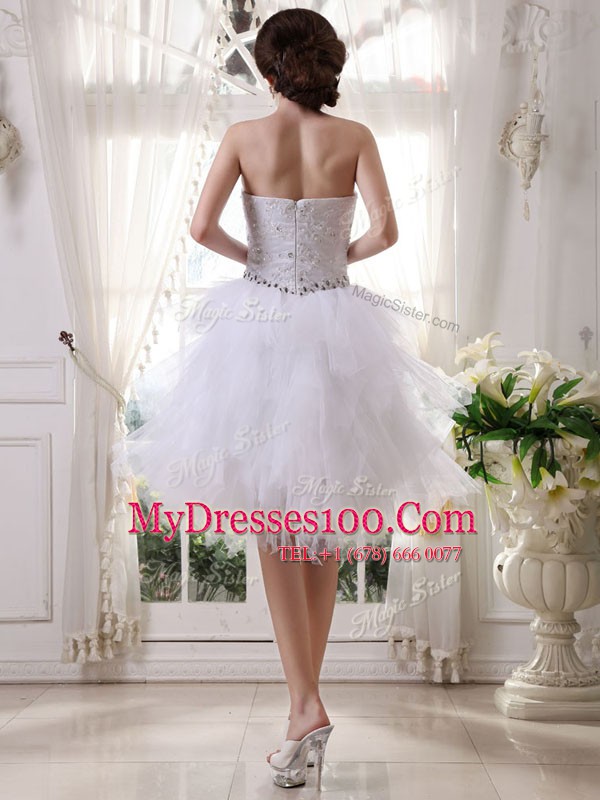 White Club Wear Prom and Party and For with Beading and Belt Strapless Sleeveless Zipper