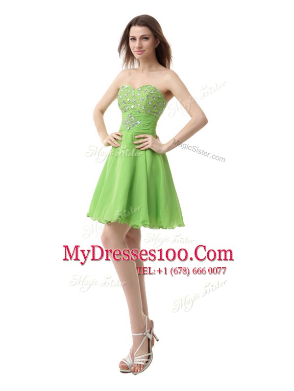 Sleeveless Knee Length Beading Zipper Prom Dress