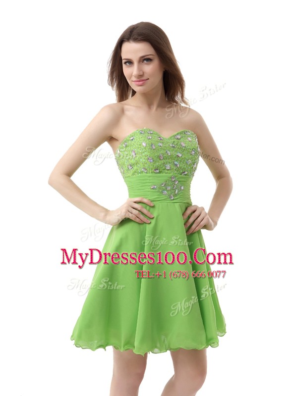 Sleeveless Knee Length Beading Zipper Prom Dress