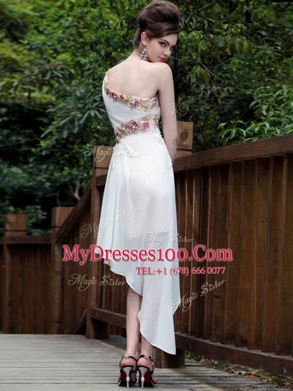 White Column/Sheath Organza One Shoulder Sleeveless Appliques Ankle Length Side Zipper Party Dress for Girls