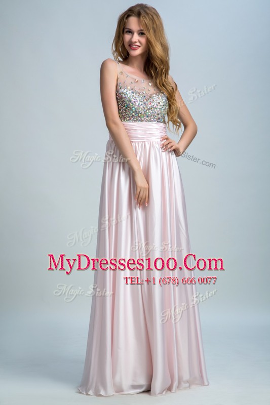 Affordable Baby Pink Bateau Side Zipper Beading and Ruching Prom Dress Sleeveless