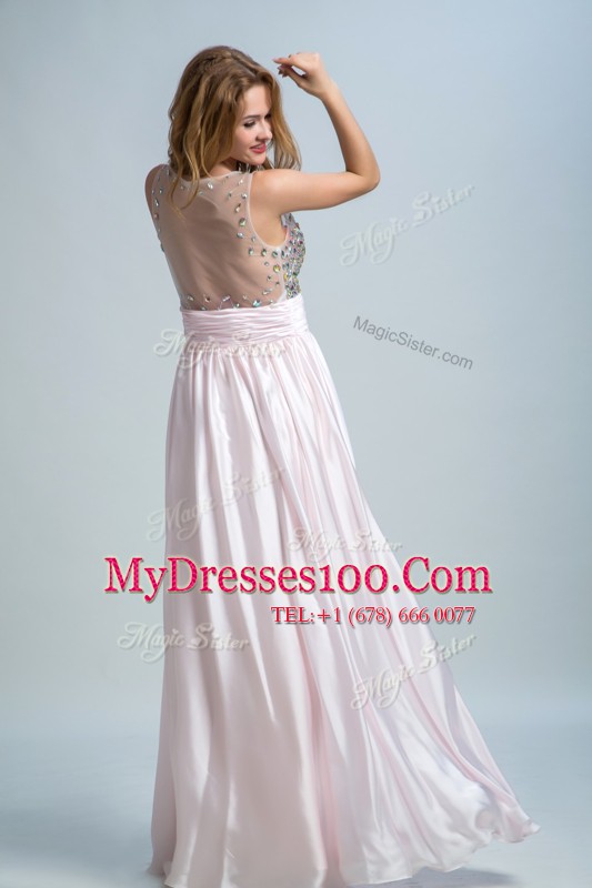 Affordable Baby Pink Bateau Side Zipper Beading and Ruching Prom Dress Sleeveless