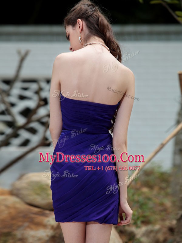 Pretty Royal Blue Ball Gowns Chiffon Strapless Sleeveless Beading and Ruching Mini Length Backless Prom Evening Gown