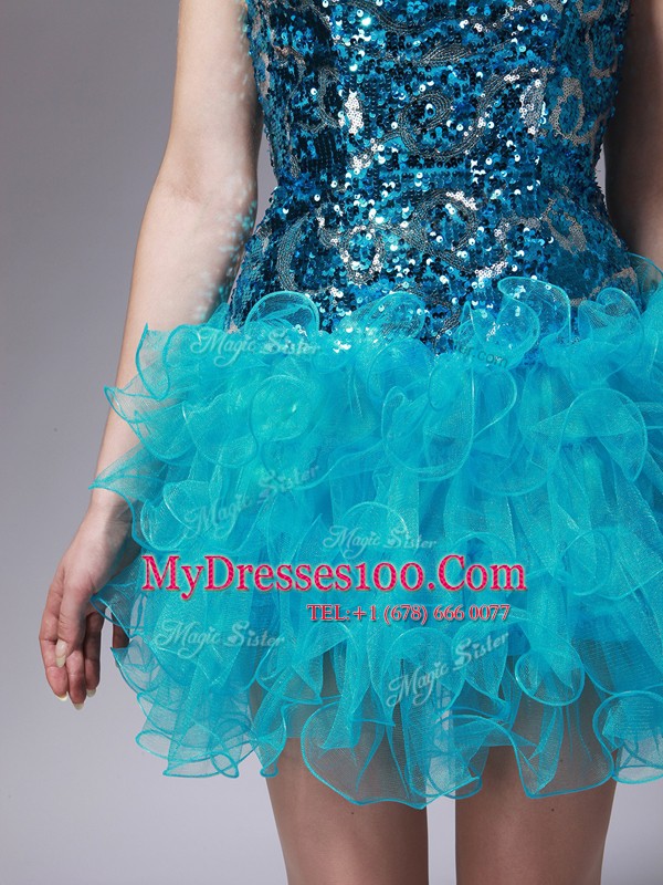 Ball Gowns Cocktail Dress Aqua Blue Strapless Organza Sleeveless Mini Length Zipper