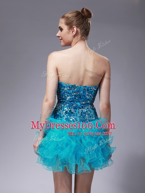 Ball Gowns Cocktail Dress Aqua Blue Strapless Organza Sleeveless Mini Length Zipper
