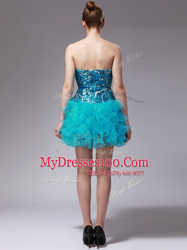 Ball Gowns Cocktail Dress Aqua Blue Strapless Organza Sleeveless Mini Length Zipper
