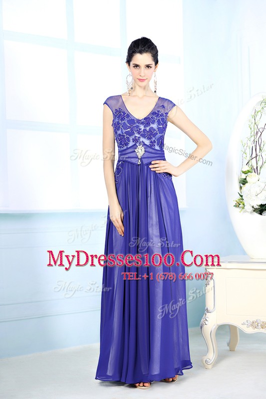Hot Sale Scoop Blue Zipper Mother Of The Bride Dress Beading and Appliques Sleeveless Floor Length
