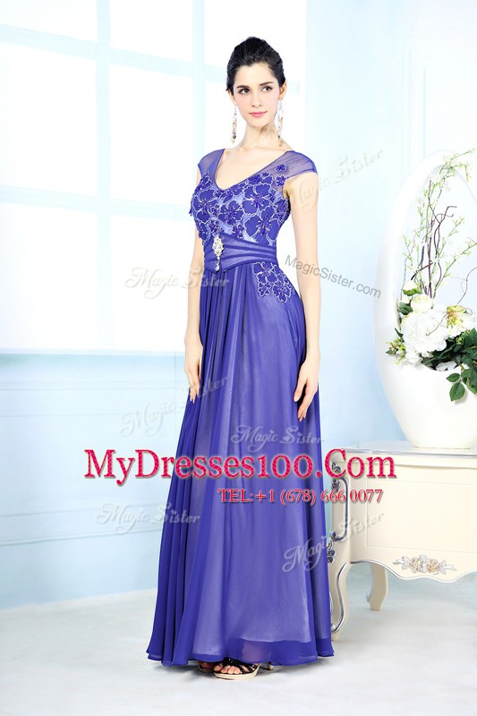 Hot Sale Scoop Blue Zipper Mother Of The Bride Dress Beading and Appliques Sleeveless Floor Length