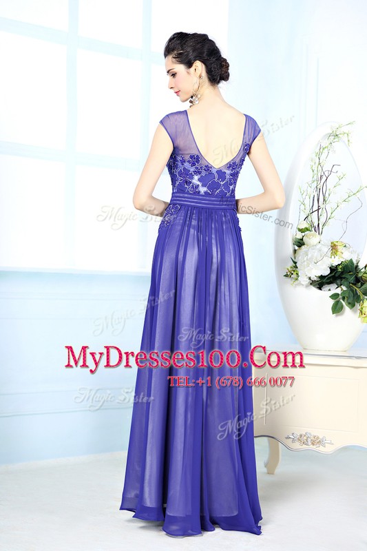 Hot Sale Scoop Blue Zipper Mother Of The Bride Dress Beading and Appliques Sleeveless Floor Length