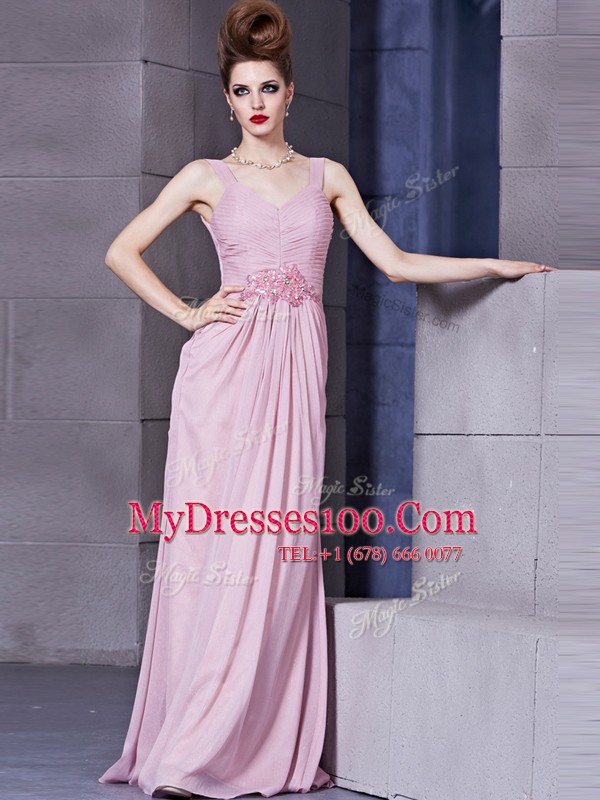 Hot Pink Scoop Neckline Beading and Ruching Mother Of The Bride Dress Cap Sleeves Side Zipper