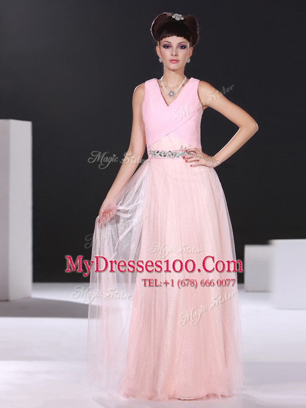 Eye-catching Floor Length Column/Sheath Sleeveless Pink Mother Of The Bride Dress Side Zipper