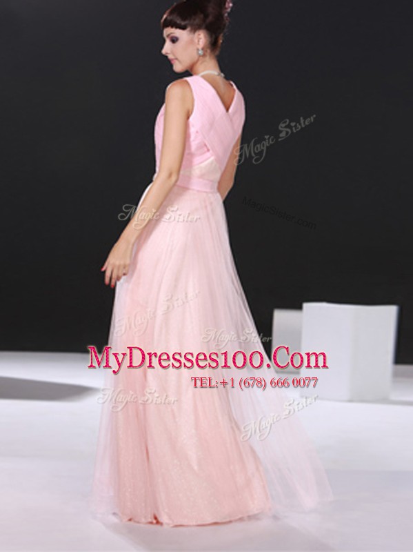 Eye-catching Floor Length Column/Sheath Sleeveless Pink Mother Of The Bride Dress Side Zipper