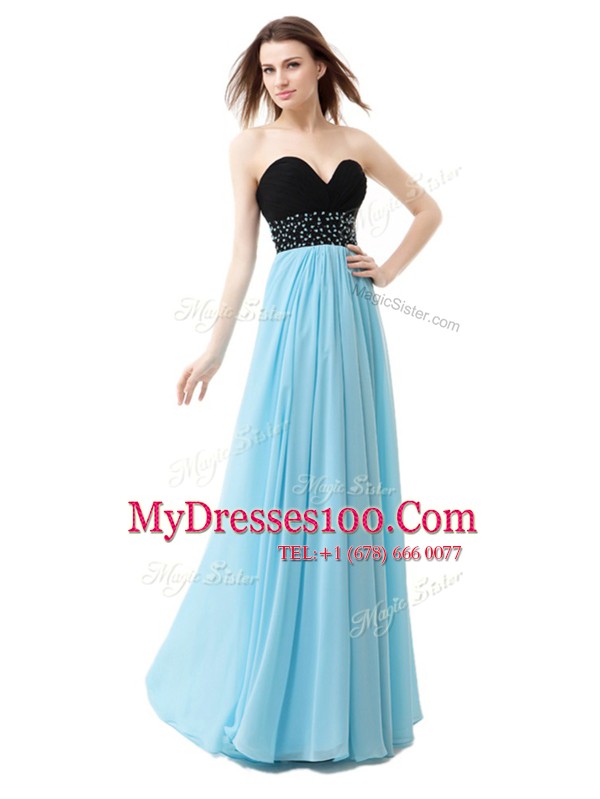 Blue And Black Chiffon and Sequined Lace Up Sweetheart Sleeveless Floor Length Formal Evening Gowns Beading