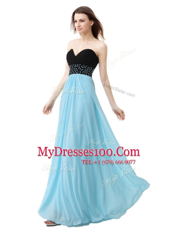 Blue And Black Chiffon and Sequined Lace Up Sweetheart Sleeveless Floor Length Formal Evening Gowns Beading