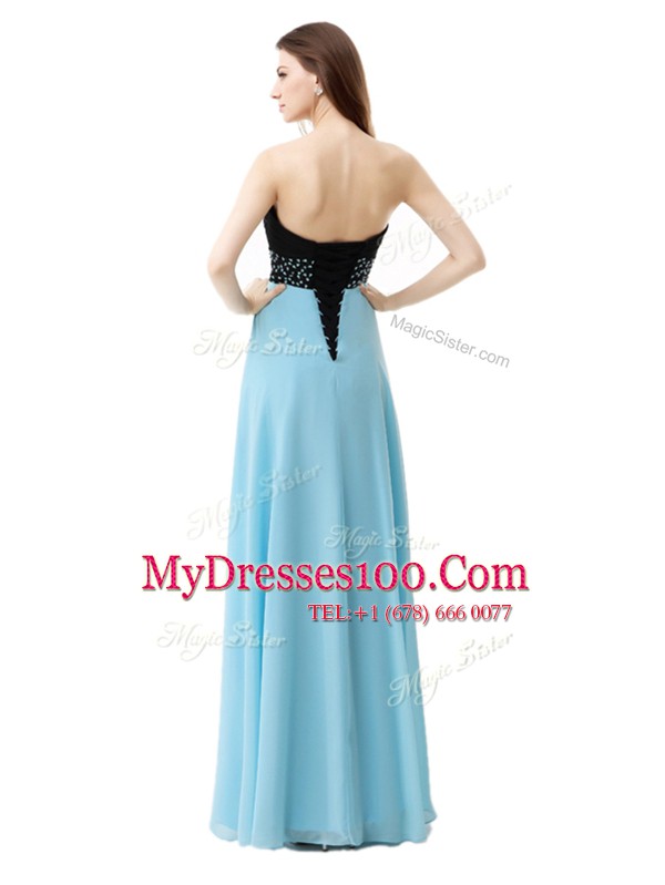 Blue And Black Chiffon and Sequined Lace Up Sweetheart Sleeveless Floor Length Formal Evening Gowns Beading