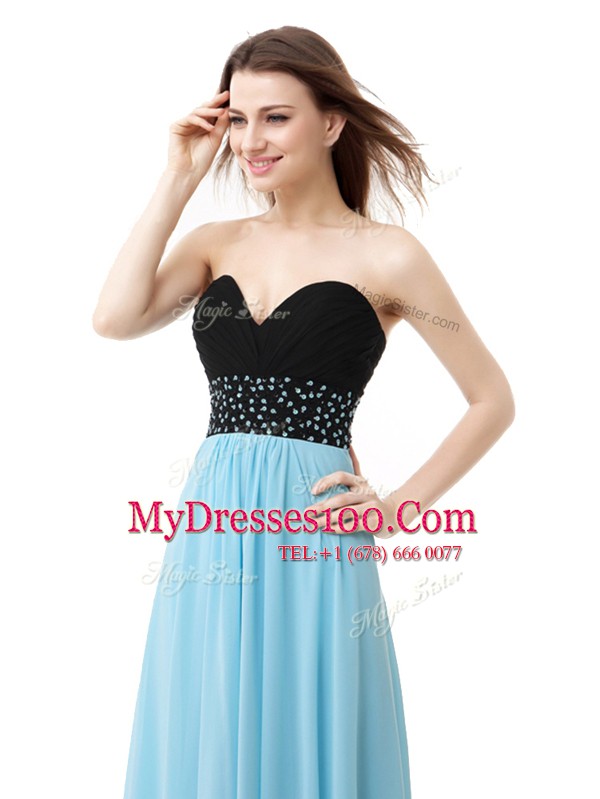 Blue And Black Chiffon and Sequined Lace Up Sweetheart Sleeveless Floor Length Formal Evening Gowns Beading
