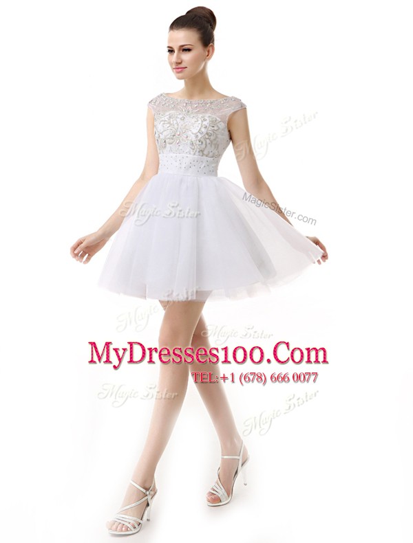 Scoop Mini Length A-line Cap Sleeves White Cocktail Dresses Zipper