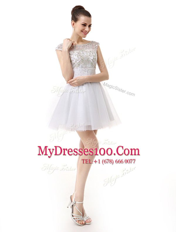 Scoop Mini Length A-line Cap Sleeves White Cocktail Dresses Zipper