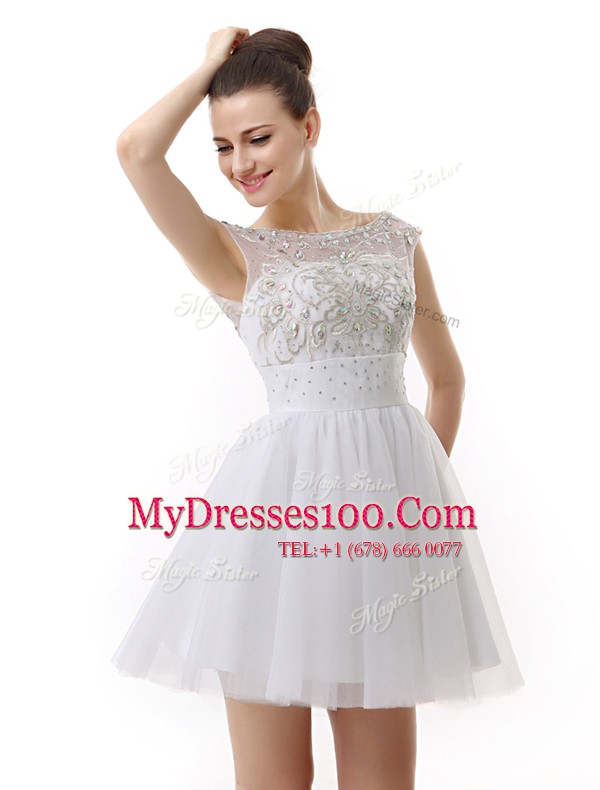 Scoop Mini Length A-line Cap Sleeves White Cocktail Dresses Zipper