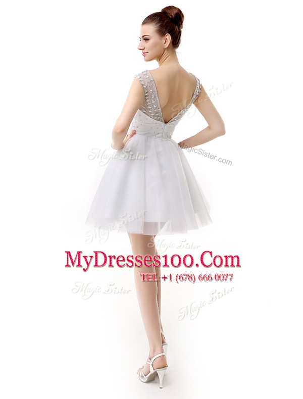 Scoop Mini Length A-line Cap Sleeves White Cocktail Dresses Zipper