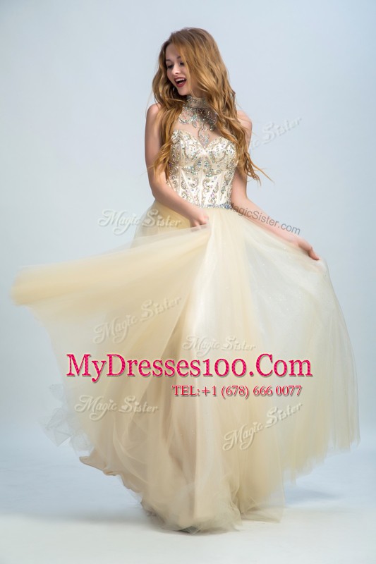 Exceptional Champagne Sleeveless Chiffon Zipper Homecoming Dress for Prom