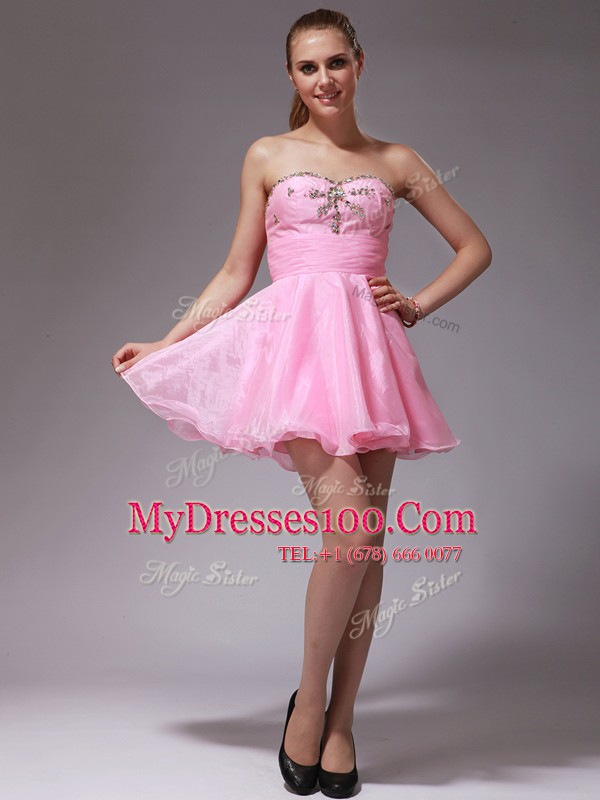 Exceptional Pink Teens Party Dress Prom and Party and For with Beading Sweetheart Sleeveless Zipper