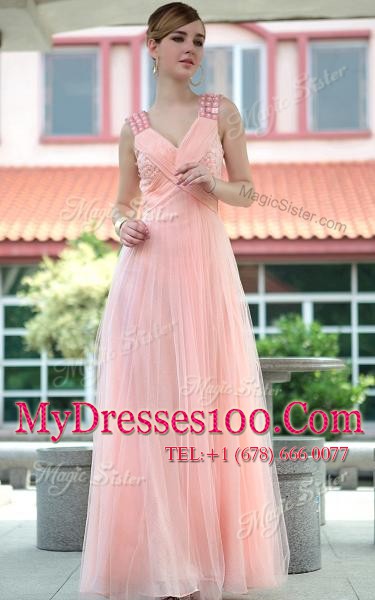V-neck Sleeveless Chiffon Dress for Prom Beading Zipper
