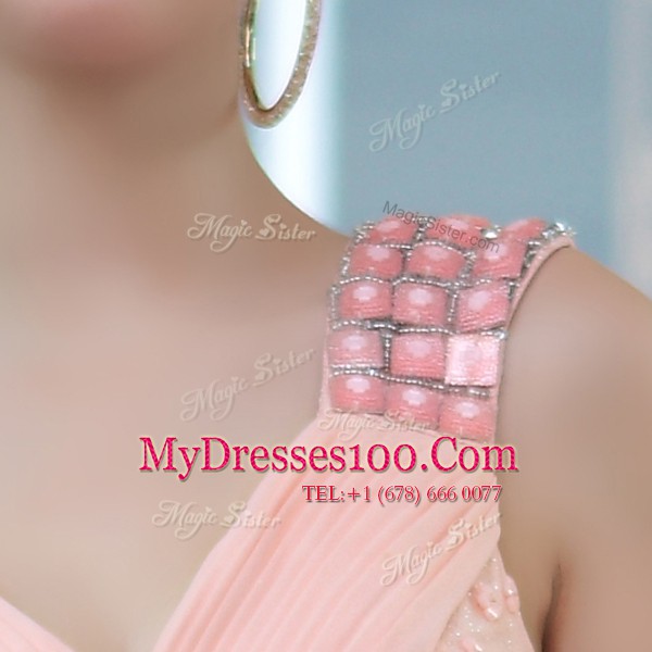 V-neck Sleeveless Chiffon Dress for Prom Beading Zipper