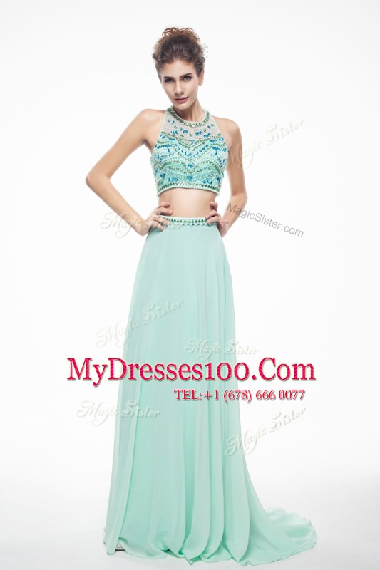 Comfortable Scoop Sleeveless Brush Train Beading Criss Cross Evening Dress