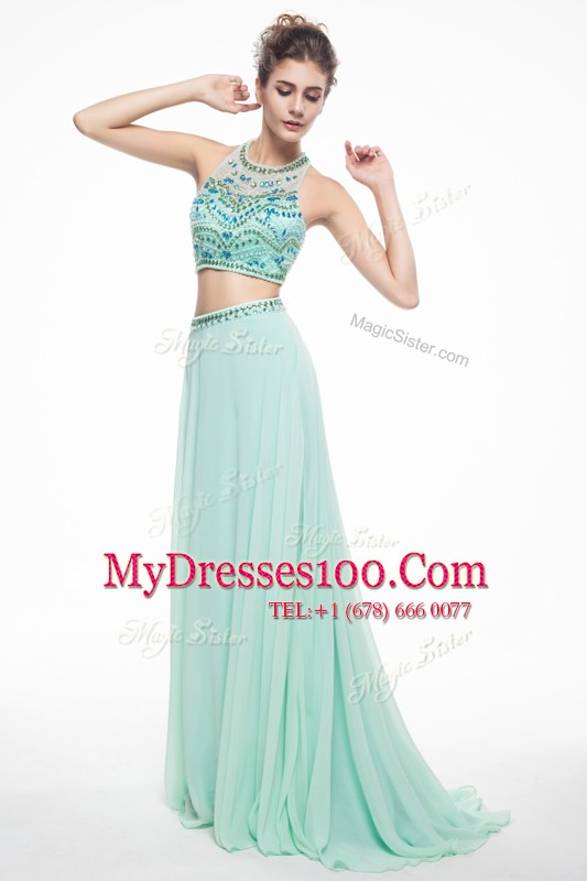 Comfortable Scoop Sleeveless Brush Train Beading Criss Cross Evening Dress