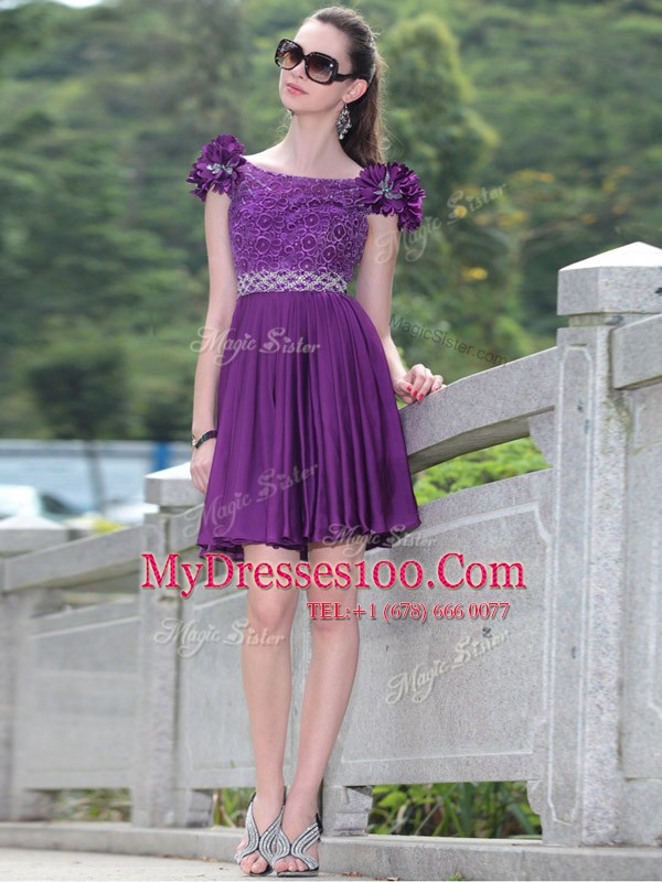 Noble Scoop Purple Sleeveless Satin Zipper for Prom and Party