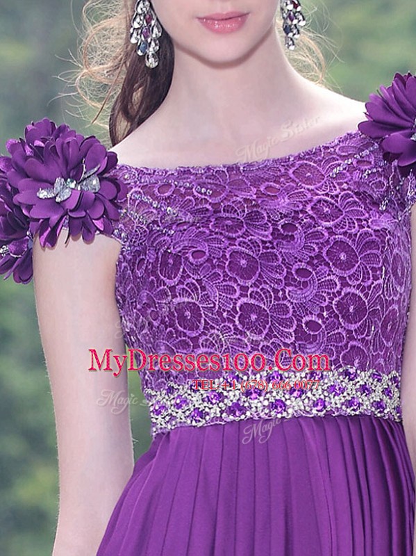 Noble Scoop Purple Sleeveless Satin Zipper for Prom and Party