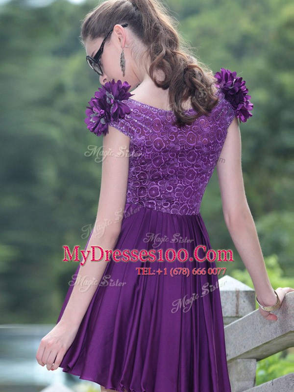 Noble Scoop Purple Sleeveless Satin Zipper for Prom and Party