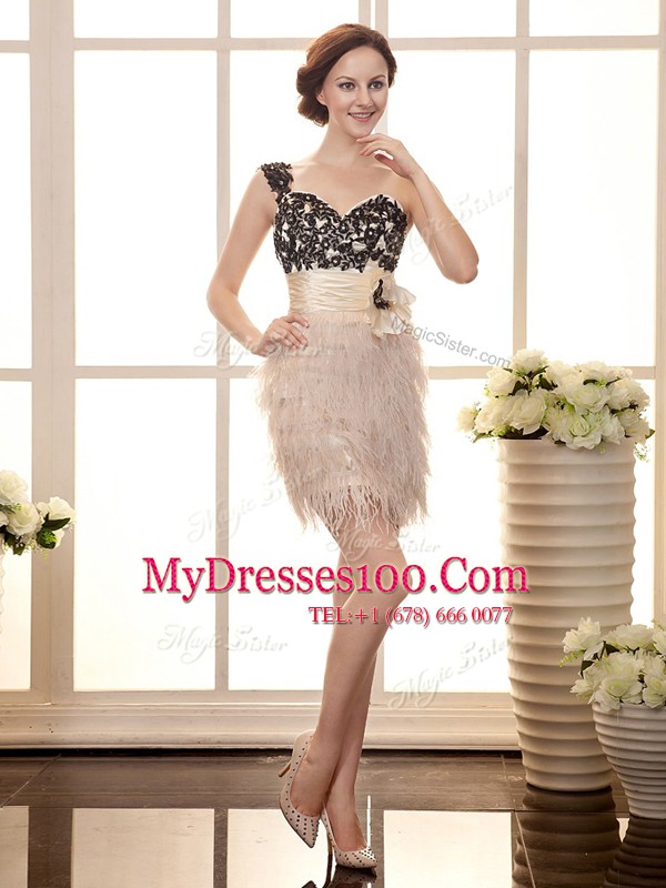 Column/Sheath Prom Dress Peach One Shoulder Organza Sleeveless Mini Length Zipper