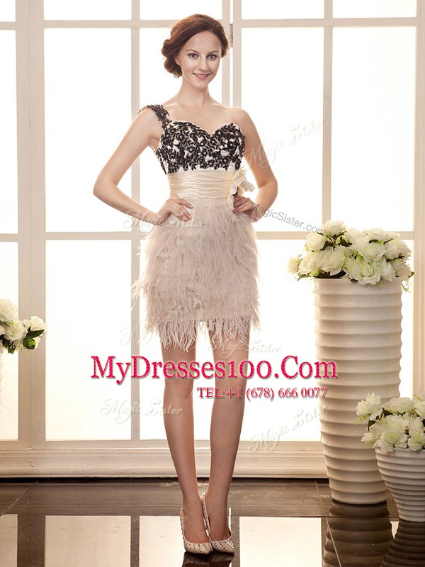 Column/Sheath Prom Dress Peach One Shoulder Organza Sleeveless Mini Length Zipper