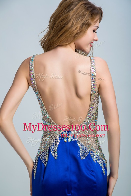 Flirting V-neck Sleeveless Backless Dress for Prom Royal Blue Chiffon