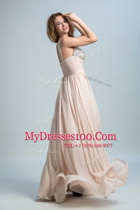 Fancy Beading Prom Party Dress Champagne Zipper Sleeveless Floor Length Brush Train