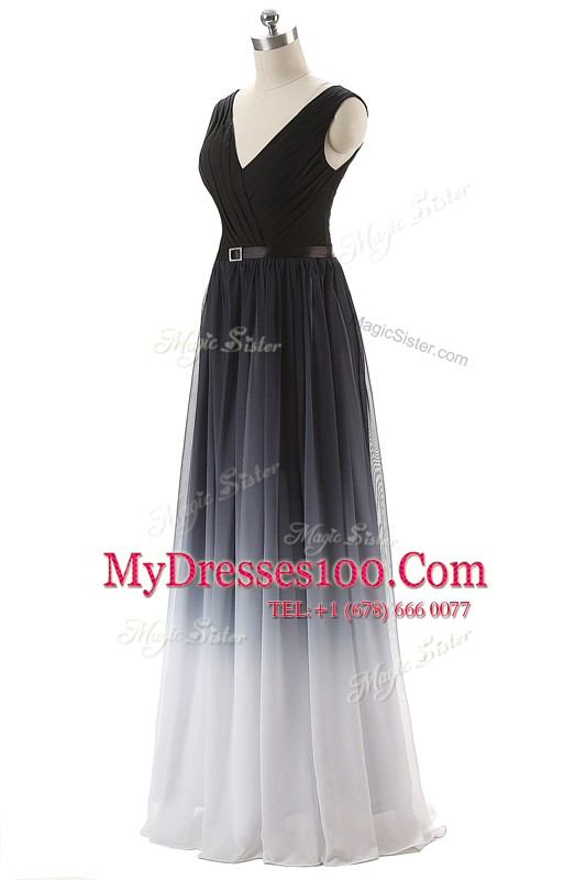 Floor Length Empire Sleeveless Black Lace Up