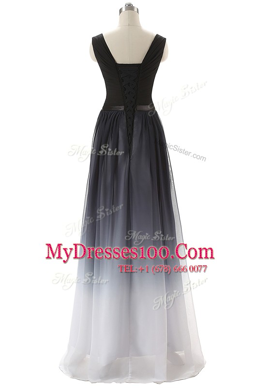 Floor Length Empire Sleeveless Black Lace Up