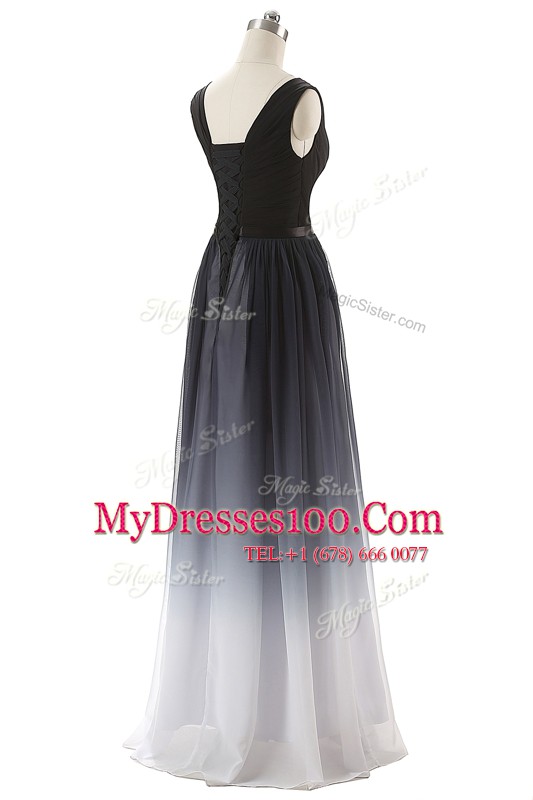 Floor Length Empire Sleeveless Black Lace Up