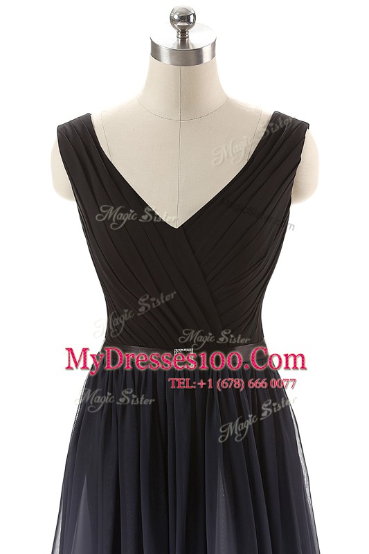 Floor Length Empire Sleeveless Black Lace Up