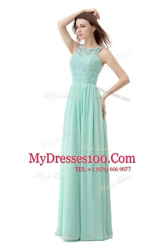 Romantic Empire Cocktail Dresses Apple Green Scoop Chiffon and Tulle Sleeveless Floor Length Zipper