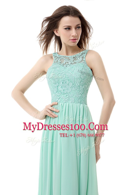 Romantic Empire Cocktail Dresses Apple Green Scoop Chiffon and Tulle Sleeveless Floor Length Zipper