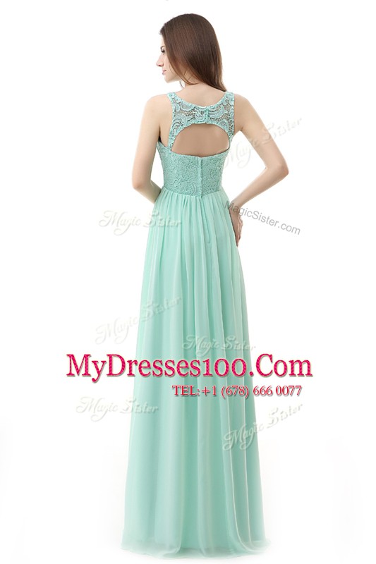 Romantic Empire Cocktail Dresses Apple Green Scoop Chiffon and Tulle Sleeveless Floor Length Zipper